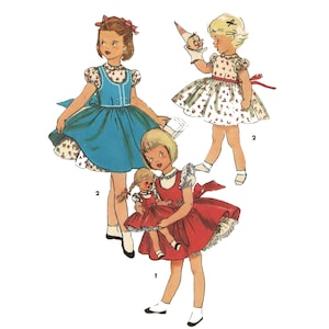 Vintage 1950&#39;s Sewing Pattern:  Matching  Girl&#39;s Pretty Dress & Matching Dolls Dress - Multi Sizes
