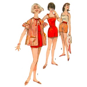 PDF - Vintage 1960s Schnittmuster, Top, Shorts & Mantel - Oberweite: 91.5 cm - Download