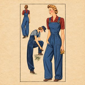 PDF - 1940s Rosie the Riveter Overalls Sewing Pattern: Bust 34”(86cm) - Download
