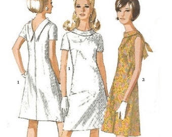 PDF - 1960's Sewing Pattern: Mod A-Line, V-Back, Jiffy Dress 'Easy to Sew' - Bust 34” (86.4cm) - Instantly Print at Home