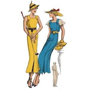 PDF - Vintage 1930s Pattern – Midi Dress, Tab or Butterfly Sleeves - Bust: 38” (96.5cm) - Download