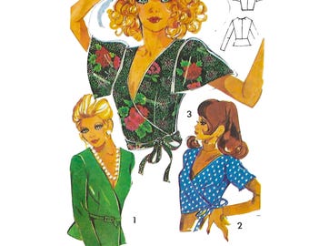PDF - 1970s Wrap Top Sewing Pattern: Cape Sleeve Blouse - Download