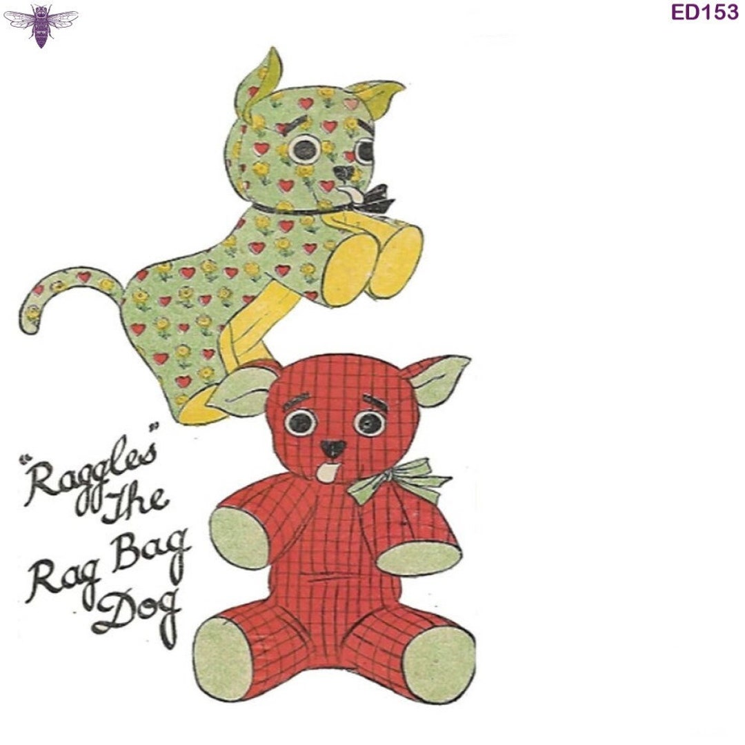 PDF - 1940s Raggles Rag Bag, Dog Toy Sewing Pattern: Height 10