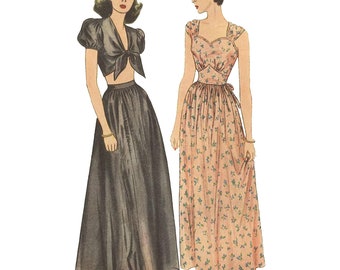 PDF - 1940's Sewing Pattern: Nightgown & Midriff Tie Lounge Suit - Bust 30” (76.2cm) - Print Instantly at Home