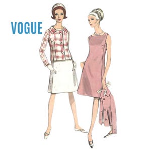 Schnittmuster aus den 1960er Jahren: A-Linien-Kleid und Jacke im Mod-Stil mit eckigem Ausschnitt - Brustumfang 92 cm (36 Zoll)