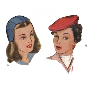 PDF - 1940s Hat & Drawstring Bag Sewing Pattern: Vintage Millinery, Head 23"(58cm) - Download