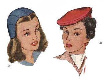 PDF - Patrón de costura vintage: sombreros de mujer y bolso con cordón - Tamaño de la cabeza 23 "(58 cm) - Imprima al instante en casa