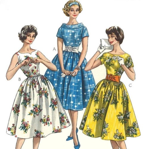 PDF 1950's Vintage Sewing Pattern Pretty Dress With - Etsy UK