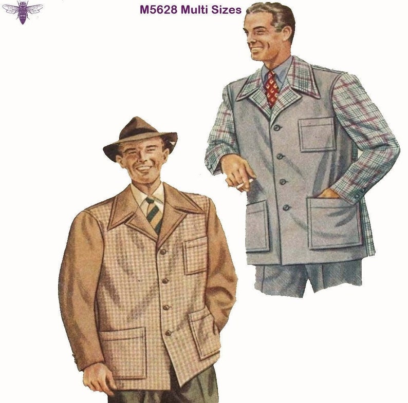 1940s Sewing Patterns – Dresses, Overalls, Lingerie etc     Vintage 1940s Sewing Pattern: Mens Sports Jacket - Chest 38”-40” (96.5-101.6cm) $27.65 AT vintagedancer.com