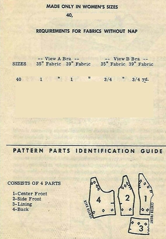 PDF Bust 34 86.4cm Vintage 1940/'s Bra Pattern: Women/'s Brassier -Instantly Print at Home