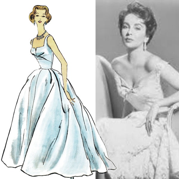 PDF - Vintage 1950s Sewing Pattern, Ball Gown - Bust: 34” (86cm) - Download