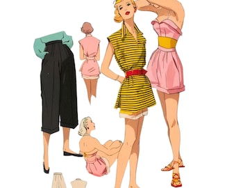 Patron de couture vintage des années 50 - Ensemble de plage quatre pièces - Buste : 91,4 cm (36 po.)