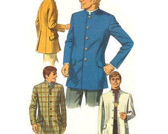 Vintage 1960s Sewing Pattern: Men's Nehru Jacket, Slim Fit - Various Sizes Available