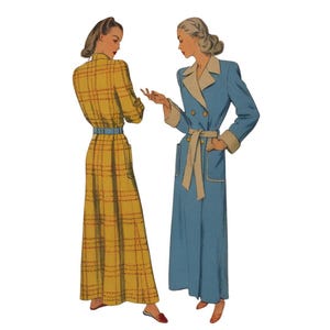 PDF - Vintage 1940s Pattern – Housecoat, Dressing Gown , Double Breasted, Cuffs - Bust 38” (96.5cm) - Instantly Print at Home