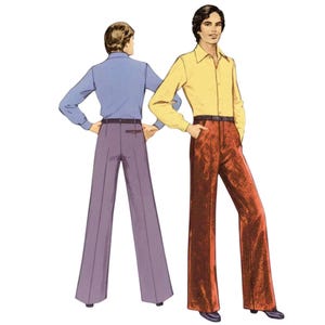 PDF - 1970s Men's Trousers Sewing Pattern: Waist 30"-39”(76cm-99cm) Multisized - Download