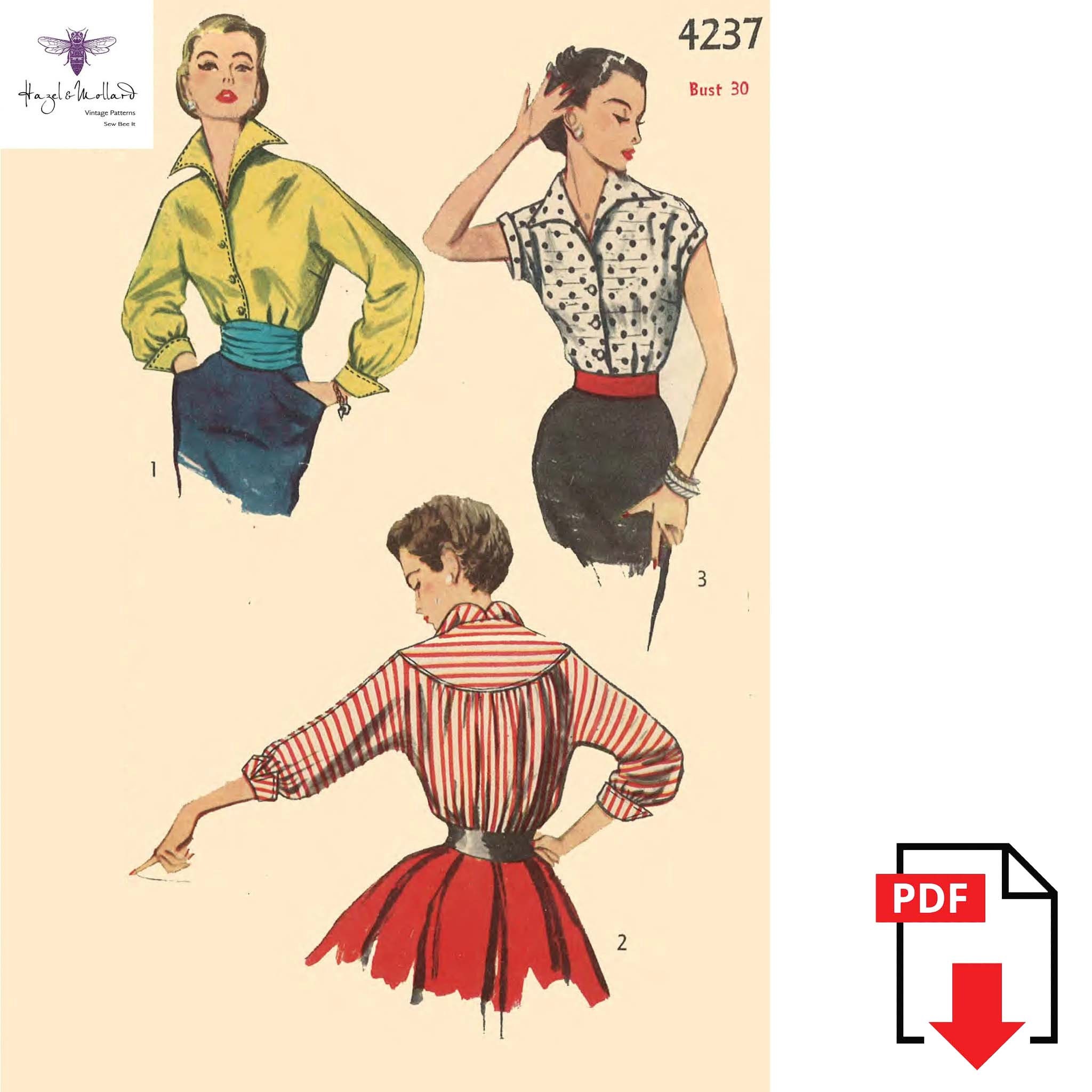 PDF Vintage 1950s Sewing Pattern: Stylish Blouse Pin Up | Etsy