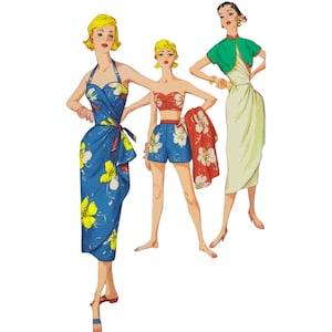 PDF - Vintage 1950s Pattern – Sarong Dress, Jacket, Bra & Shorts -  Bust 36” (91.4cm) - Download