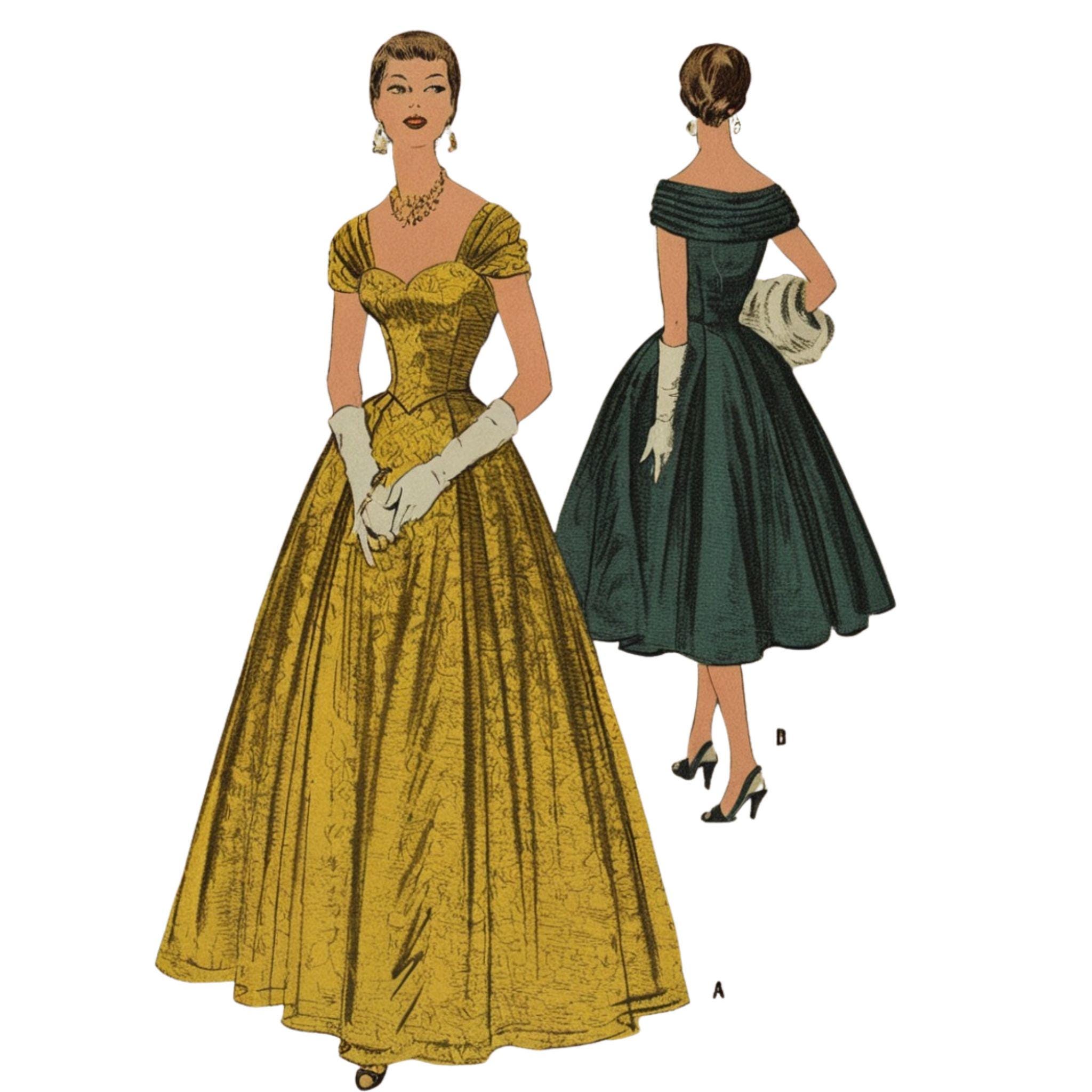 PDF - Vintage 1950s Sewing Pattern, Evening Dress in Two