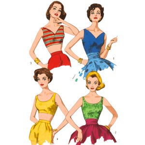 Patrón de costura de la década de 1950 vintage: top/sujetador recortado Rockabilly - varios tamaños