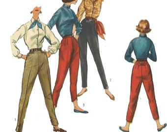 PDF - 1950's Sewing Pattern:  Women's Pants Trousers Slacks - 28" (71 cm) - Instantly Print at Home