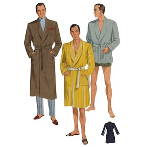 PDF - 1950s Men&#39;s Robe Sewing Pattern: Shawl Collar Lounging Jacket, Chest 38-40&quot;(97cm-102cm) - Download