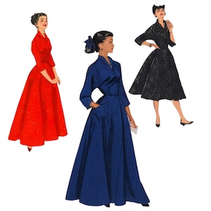 PDF - 1950s Coachman Robe Sewing Pattern: Dressing Gown, Bust 33-51&quot;(83-130cm), Mulit-sized - Download