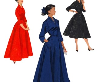 PDF - 1950s Coachman Robe Sewing Pattern: Dressing Gown, Bust 33-51&quot;(83-130cm), Mulit-sized - Download
