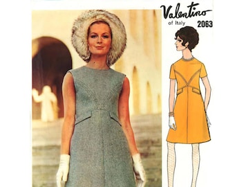 1960's Sewing Pattern:  Valentino Vogue A-line One Piece Dress, Couturier - Bust 36" (91.5cm)