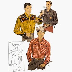 PDF - Vintage 1950s Pattern - Men's Western Shirts, LARGE - Instantly Print at Home