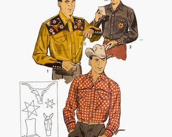 PDF - Vintage 1950s Pattern - Men's Western Shirts, LARGE - Instantly Print at Home