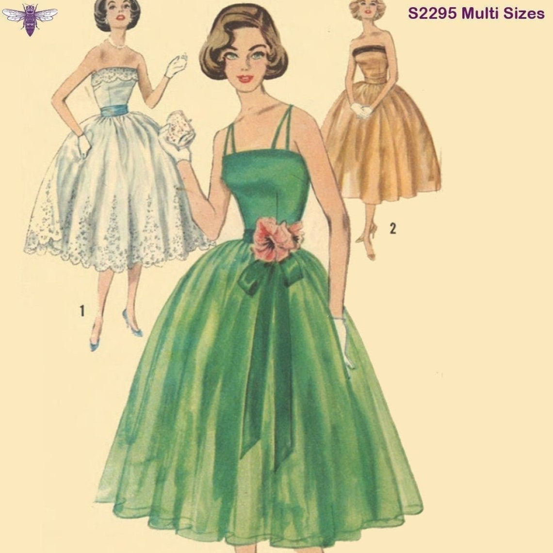 1950's Sewing Pattern: Pinup Rockabilly Dress, Strapless, Straps - Bust 36