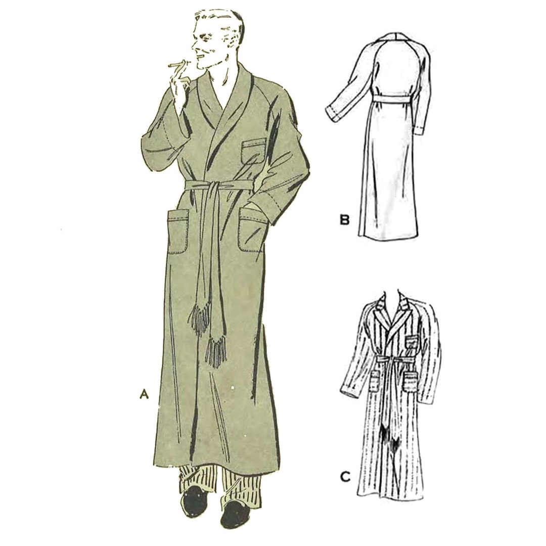 Free Man Robe Pattern PDF - 1930s Men's Robe Sewing Pattern: Dressing Gown, Smoking Jacket ...