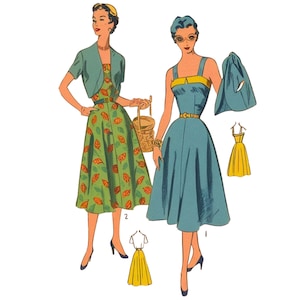 PDF - Vintage 1950s Pattern – Cuffed Bodice Sunshine Dress, Bolero Jacket - Bust: 42” (106.7cm) - Download