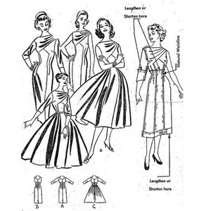 Vintage 1950s Sewing Pattern: 'Dreamboat' Rockabilly Draped Bodice Dress Multi-sizes image 3
