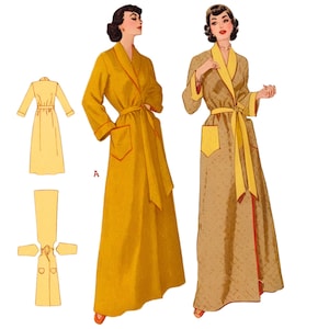 PDF - Reproduction 1950&#39;s Sewing Pattern Wraparound Robe Shawl Collar Dressing Gown Bust 32&quot; (81.3cm) - Download