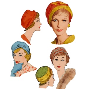 PDF - 1960&#39;s Vogue Pattern:  Fitted Cloche Hat, Separate Bow - Head Size 21.5” (55cm) - Instantly Print at Home