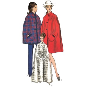 Vintage 1960&#39;s  Sewing Pattern: Cape Coat Cloak in 3 Versions - Bust 34”- 36” (86cm - 92cm)