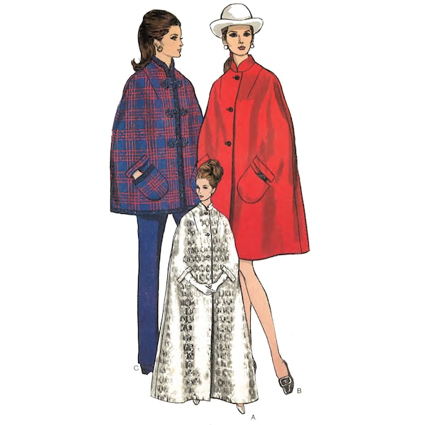 Vintage jaren 1960 naaipatroon: Cape Coat Cloak in 3 versies - Buste 34"- 36" (86cm - 92cm)