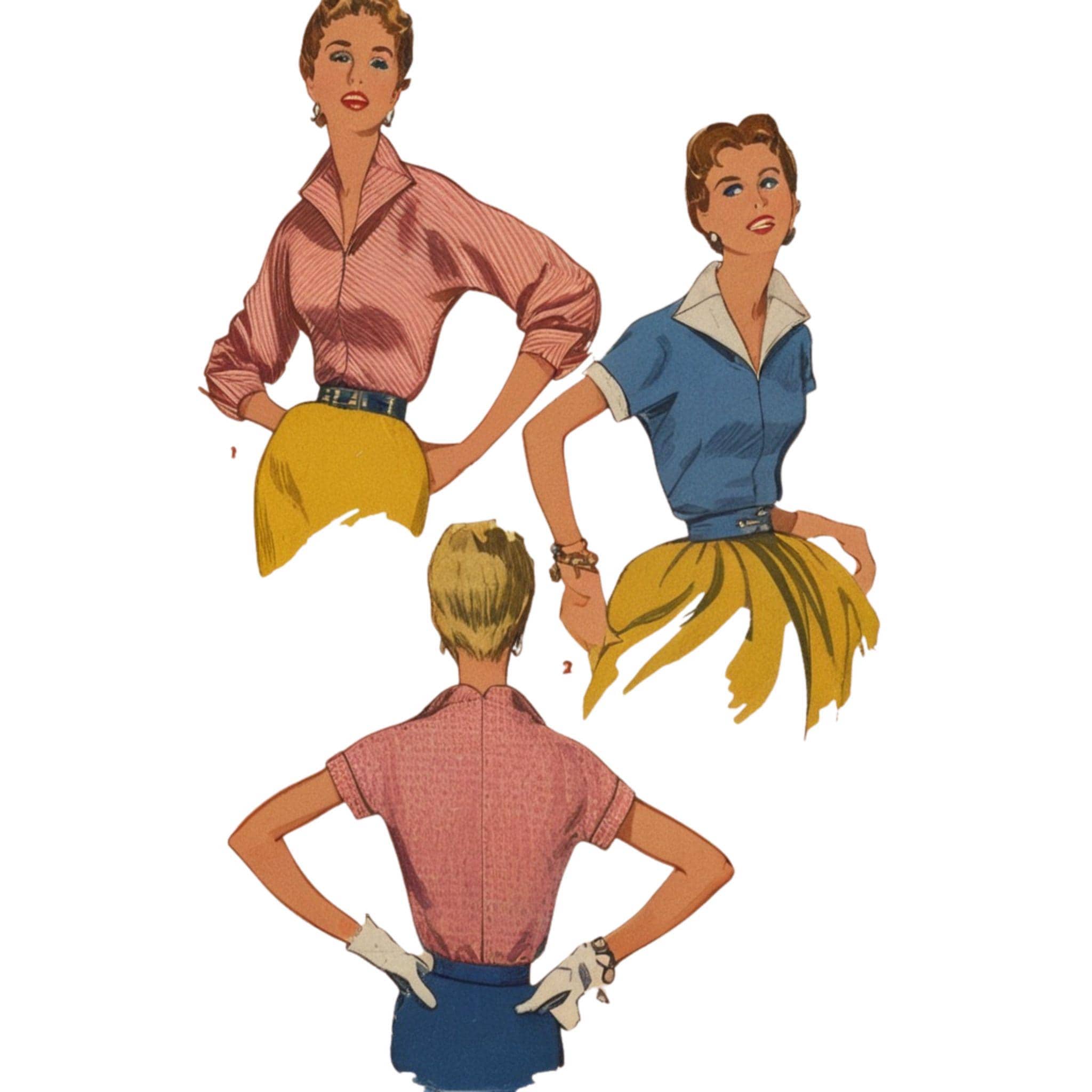 PDF - Vintage 1950s Pattern –  Rockabilly, Winged Collar Blouse - Bust: 36” (91.4cm) - Download