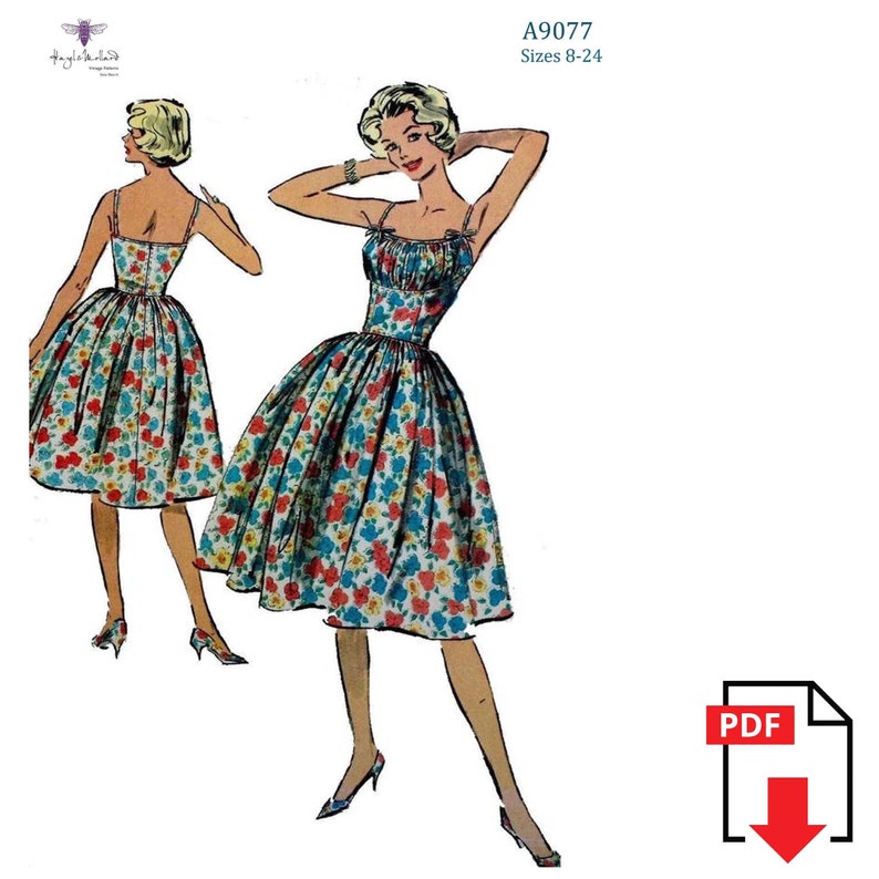 1950s Sewing Patterns | Dresses, Skirts, Tops, Mens Vintage 1950s 50s Sewing Pattern: Rockabilly - Marilyn Monroe Shoe String Dress Sizes 8-10-12-14-16-18-20-24 PDF Instant Download $14.83 AT vintagedancer.com