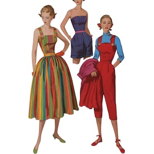 PDF - Vintage Reproduction 1950&#39;s Sewing Pattern 2 Piece Play Suit Pants Shorts Top Skirt - Bust 30&quot; (76.2cm) - Download