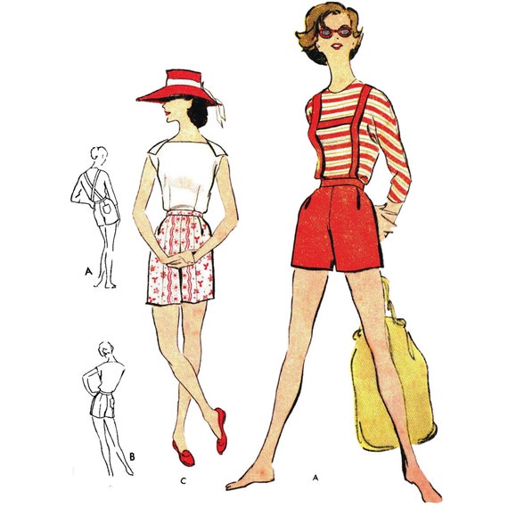 PDF Vintage 1950s Sewing Pattern, Suspender Shorts Waist: 26” (66cm)  Download