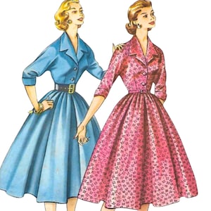 PDF - Reproduction Vintage 1950's Sewing Pattern Shirt Waist Dress - Bust 32" (81.3cm) - Download