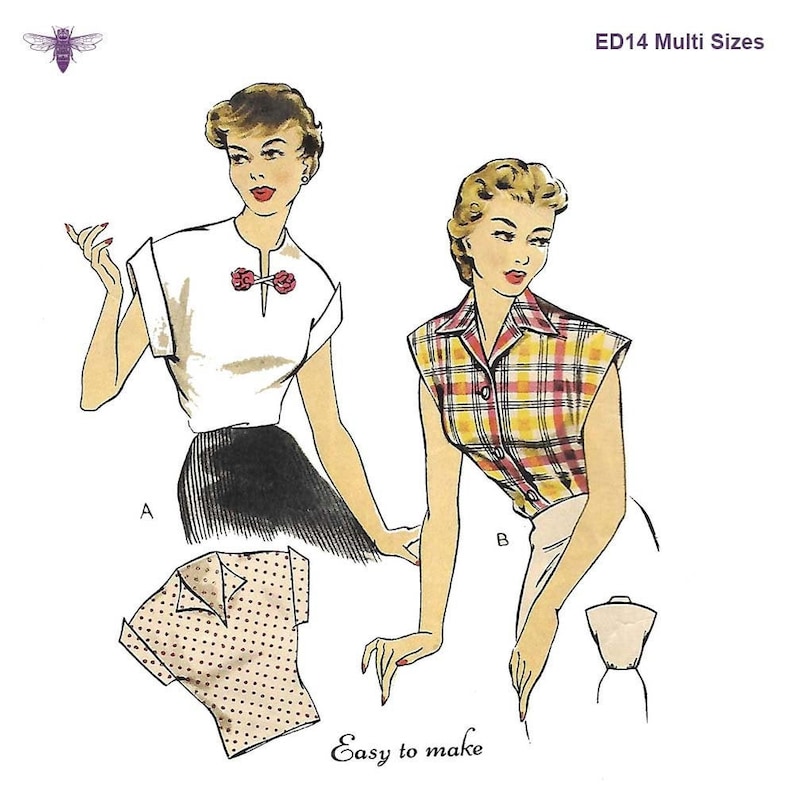 1940s Sewing Patterns – Dresses, Overalls, Lingerie etc PDF - 1940s Sewing Pattern: Easy to Sew Blouse Top Two styles - Bust 36