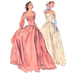 PDF - 1950s Ball Gown Sewing Pattern: Bridal Prom Dress, Bust 32"(81cm) - Download