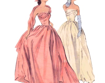 PDF - 1950s Ball Gown Sewing Pattern: Bridal Prom Dress, Bust 32"(81cm) - Download