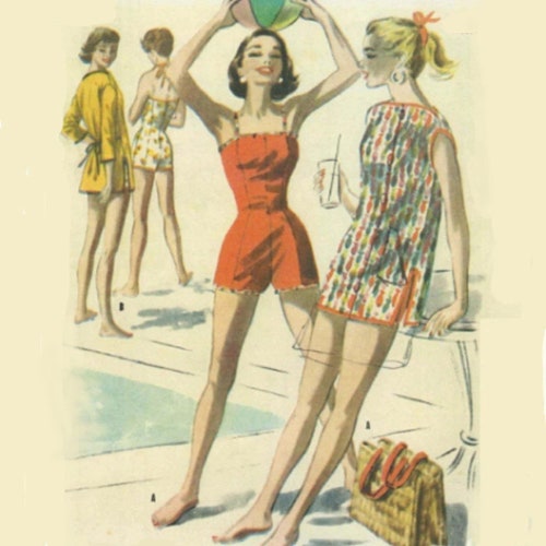 1950s Sewing Pattern, Halter Neck Bathing Suit- Bust: 36” (91.5cm) main image 0