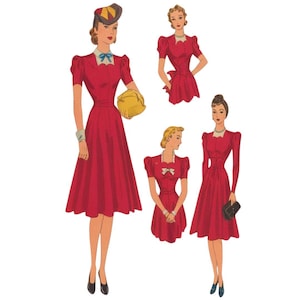 Vintage 1940&#39;s Schnittmuster Tea Dress & Accessoire Set - Büste: 30 ”/ 76,2 cm