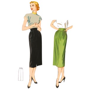 Vintage 1950's Patrón de costura Wiggle Arrow-Falda lápiz delgada cintura 28 "(71 cm)