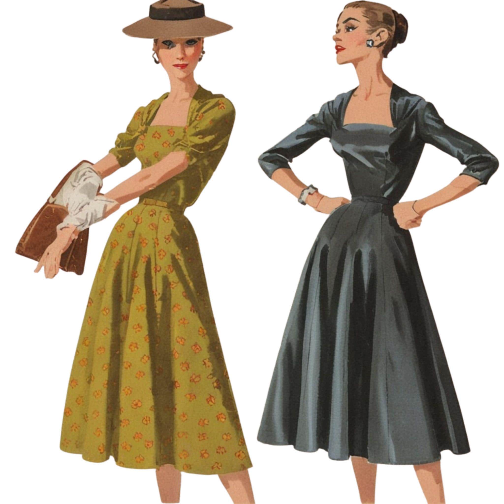 PDF - Vintage 1950's Schnittmuster: Rockabilly Versatile Fit Kleid - Oberweite 91 cm - Download